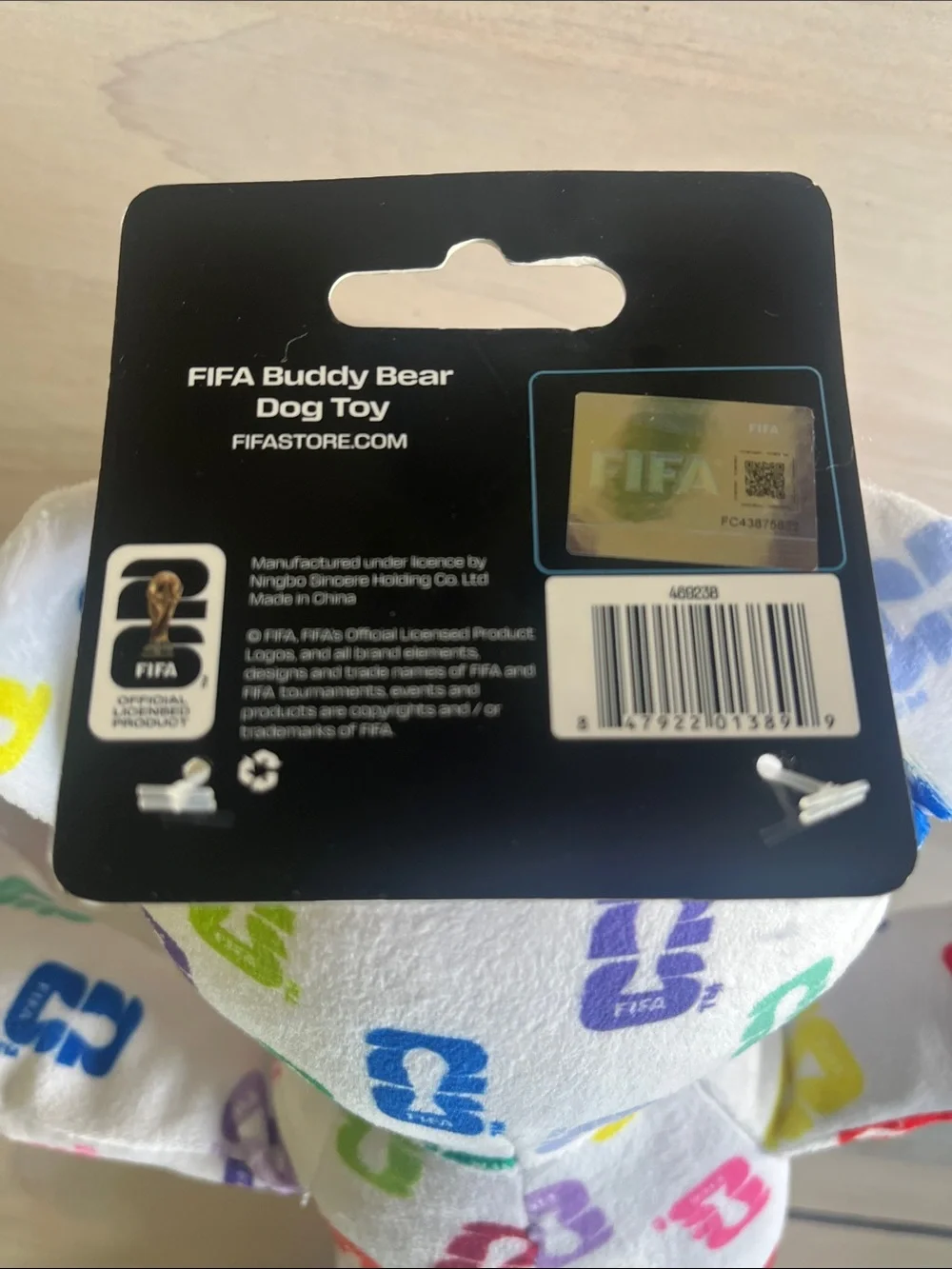 FIFA Buddy Bear Crinkle Plush Dog Toy 13”